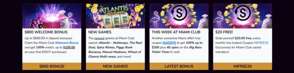Miami Club Casino Promotions Screenshot