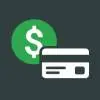 A flat vector illustration showing a white credit card and green dollar sign on a dark background, representing casino banking options.