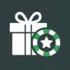 Flat vector icon of a casino gift box and chip, representing casino bonuses in NoDeposit.org's green and white color scheme.