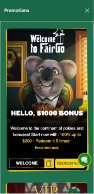 Fair Go Casino promotions screenshot