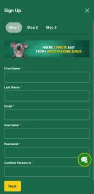 Fair Go Casino sign up screenshot