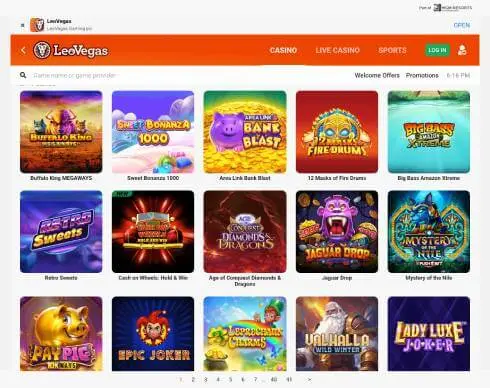 Leovegas Casino online slots screenshot
