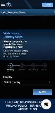 Liberty Slots Casino registration screenshot