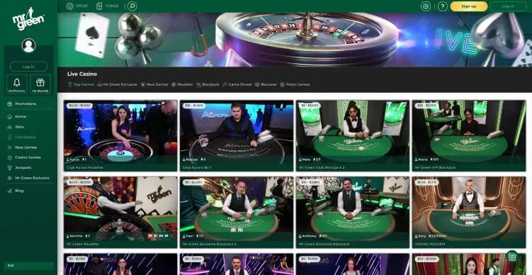 Mr Green Live casino Games screenshot