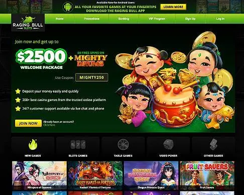 Raging Bull Casino homepage screenshot