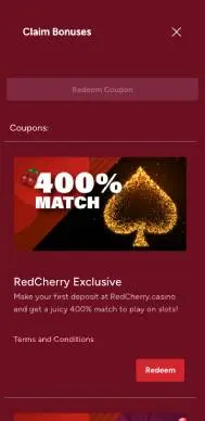Red Cherry Casino promotions screenshot