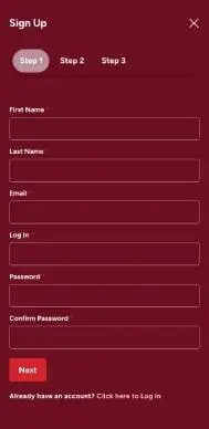 Red Cherry Casino sign up screenshot