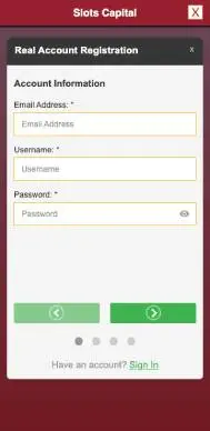 Slots Capital Casino registration screenshot