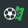 Flat-style sportsbook icon on a dark grey background featuring a white sports ball with a green dollar sign overlay.