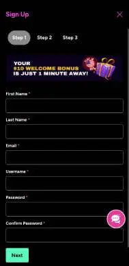 Uptown Aces Casino registration screenshot