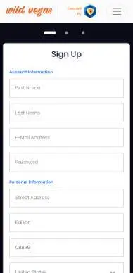 Wild Vegas Casino registration screenshot