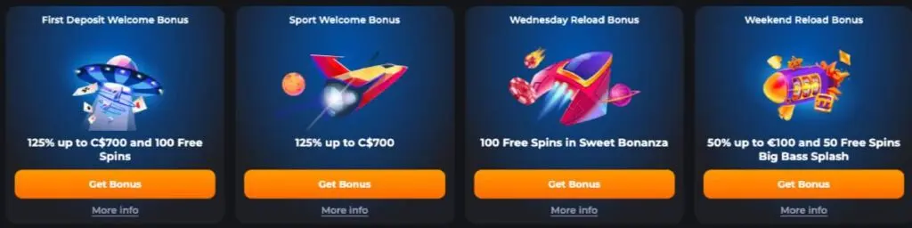 CosmicSlot Casino Bonuses Screenshot