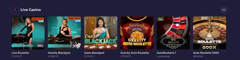 Live Dealer Casino at PlayFina Casino Screenshot