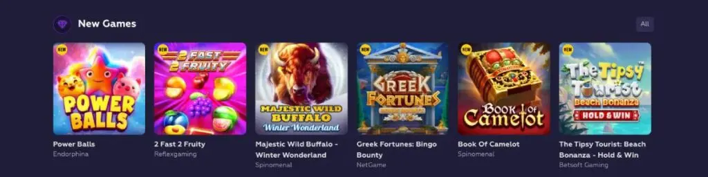 New Games at Playfina Casino Screenshot