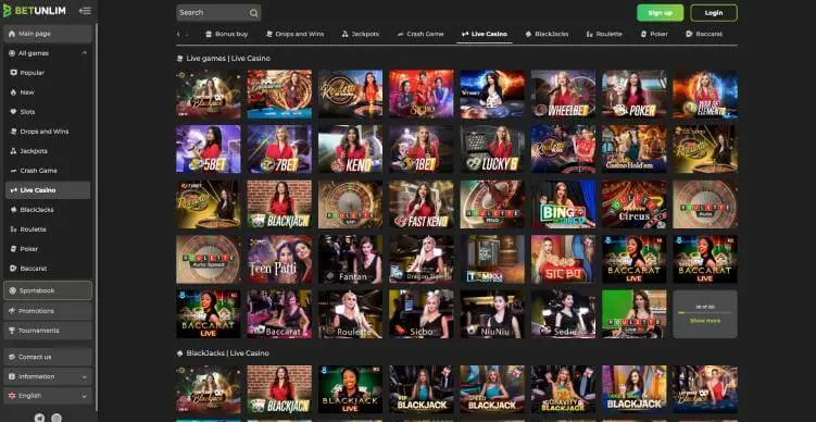 Betunlim Casino live casino screenshot