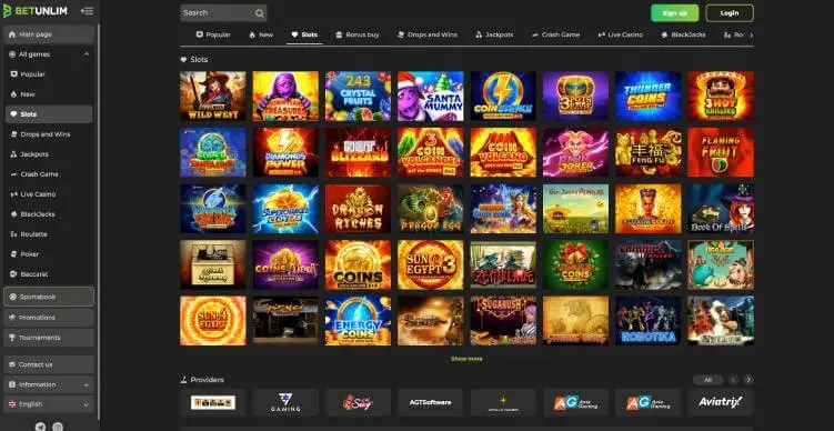 Betunlim Casino online slot games screenshot