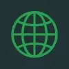 Flat digital icon of a green globe representing global reach and international accessibility of online casino.