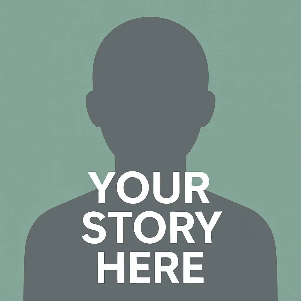 your story here image with faded person in background
