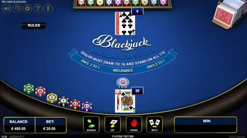 One Hand Blackjack screenshot
