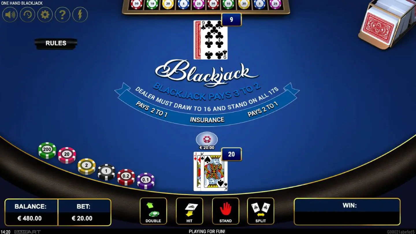 One Hand Blackjack screenshot