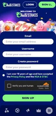 Chillestakes Casino signup screenshot