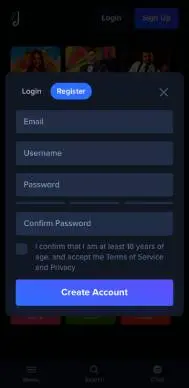 Jacks Club Casino sign up screenshot