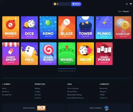 Jacks Club Casino in-house games screenshot