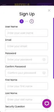 Buffalo Casino sign up form screenshot