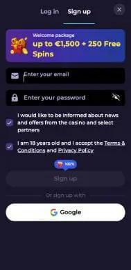 Highflybet Casino sign up screenshot