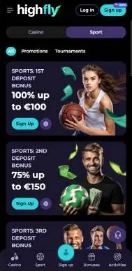 Highflybet sports promotions screenshot