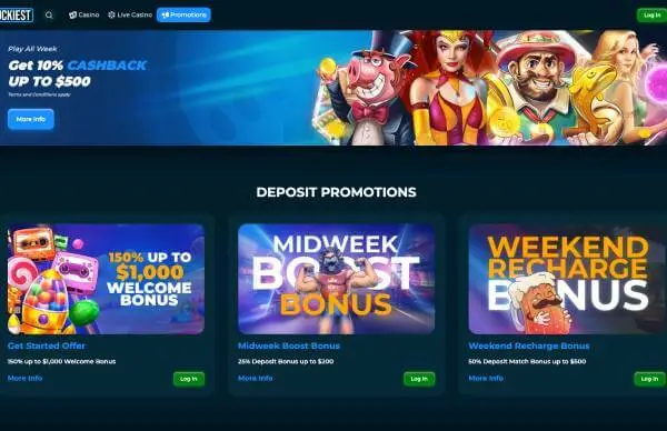 Luckiest Casino promotions screenshot