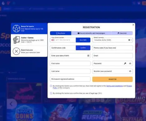 Paripesa Casino registration screenshot