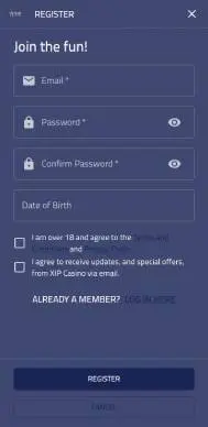 XIP Casino screenshot registration