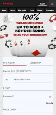 Bodog Casino signup screenshot