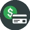 Casino banking icon with credit card and dollar coin.