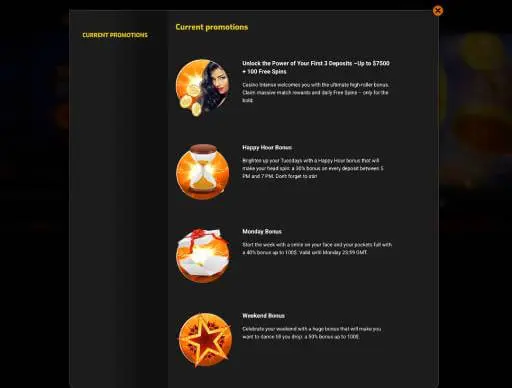 Casino Intense promotions screenshot