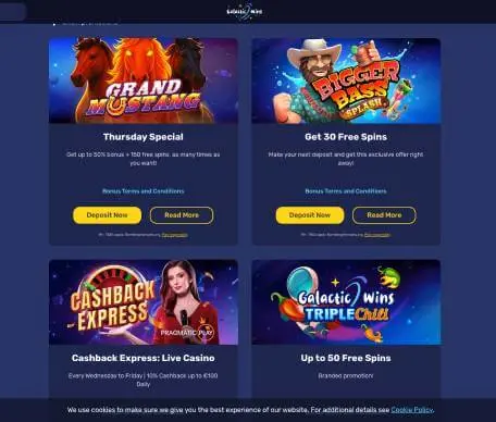 GalacticWins Casino promotions screenshot