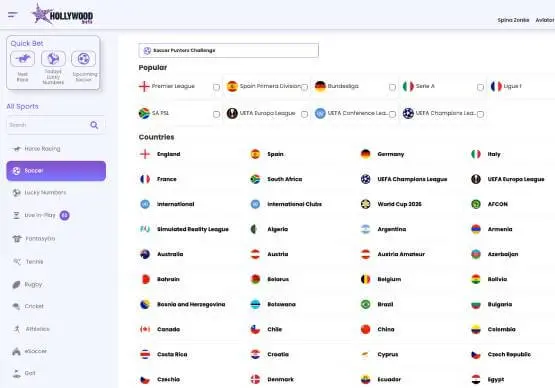 Hollywoodbets sportsbook screenshot