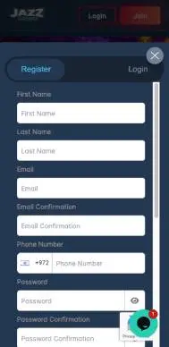 Jazz Casino signup screenshot
