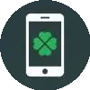 Mobile casino icon with smartphone displaying a four-leaf clover.