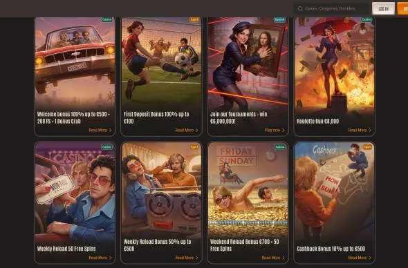 Neon54 Casino promotions screenshot