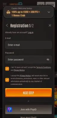 Neon54 Casino registration screenshot