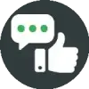 Player feedback icon with thumbs up and chat bubble.