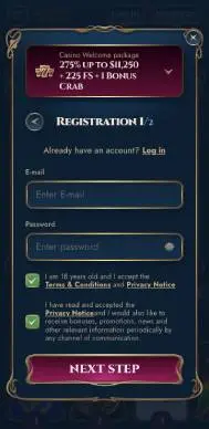 RichRoyal Casino registration screenshot