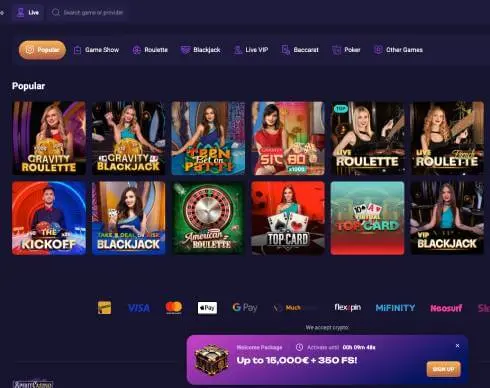 Spirit Casino live games screenshot