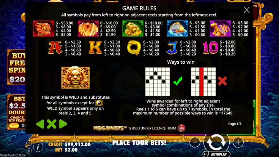 5 Lions Megaways slot game rules