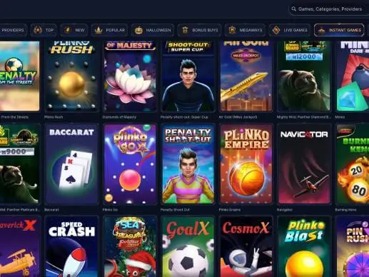 Cazeus Casino instant games screenshot
