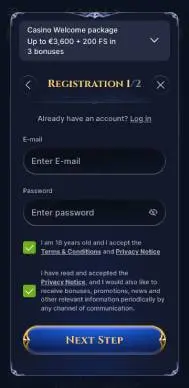 Cazeus Casino registration screenshot