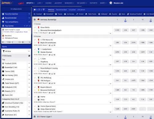 SapphireBet Casino sportsbook screenshot