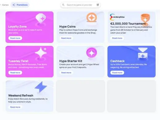 HypeKasino promotions screenshots